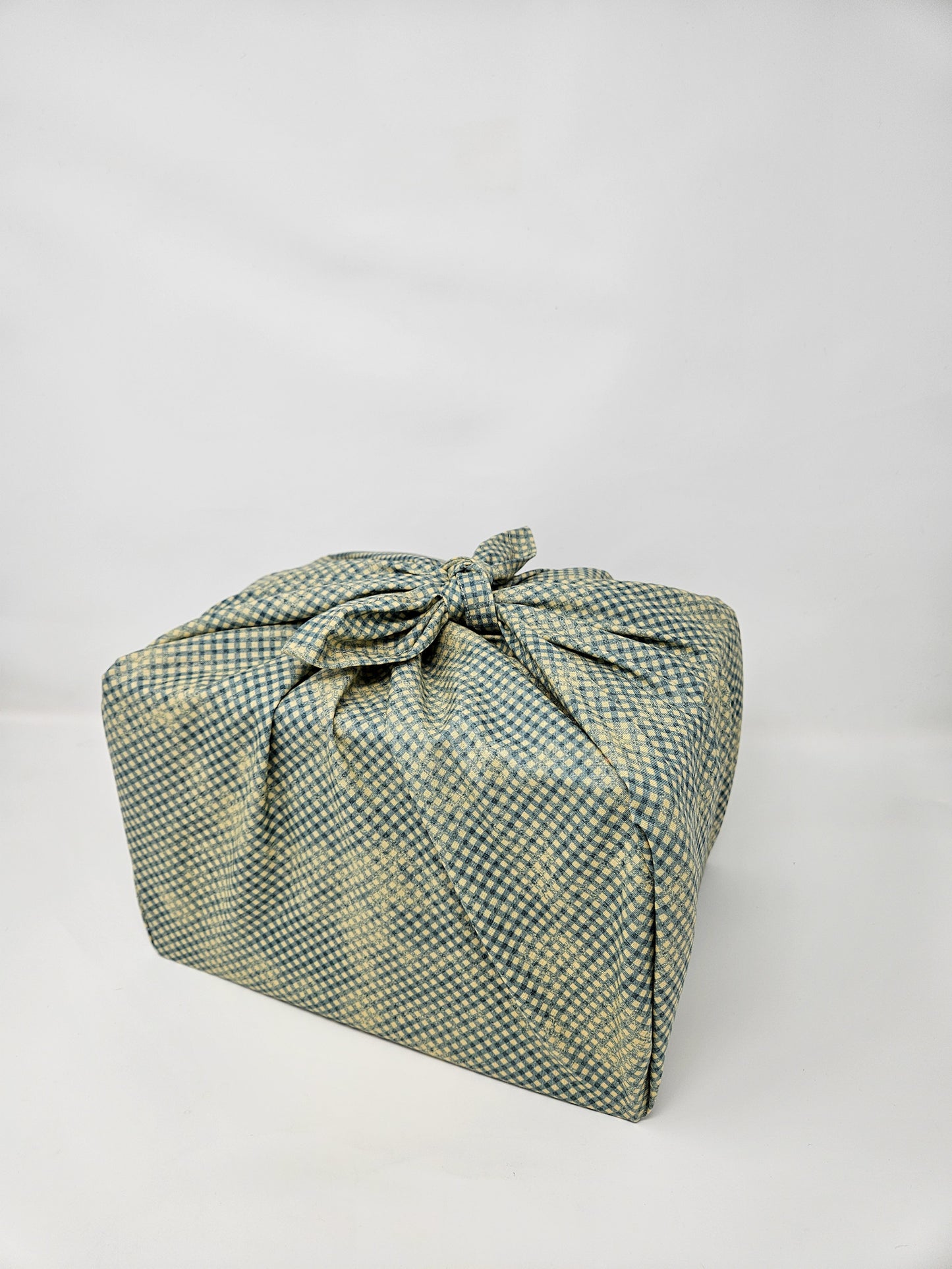 Green Plaid Furoshiki Reusable Gift Wrap, 30" Upcycled Cotton