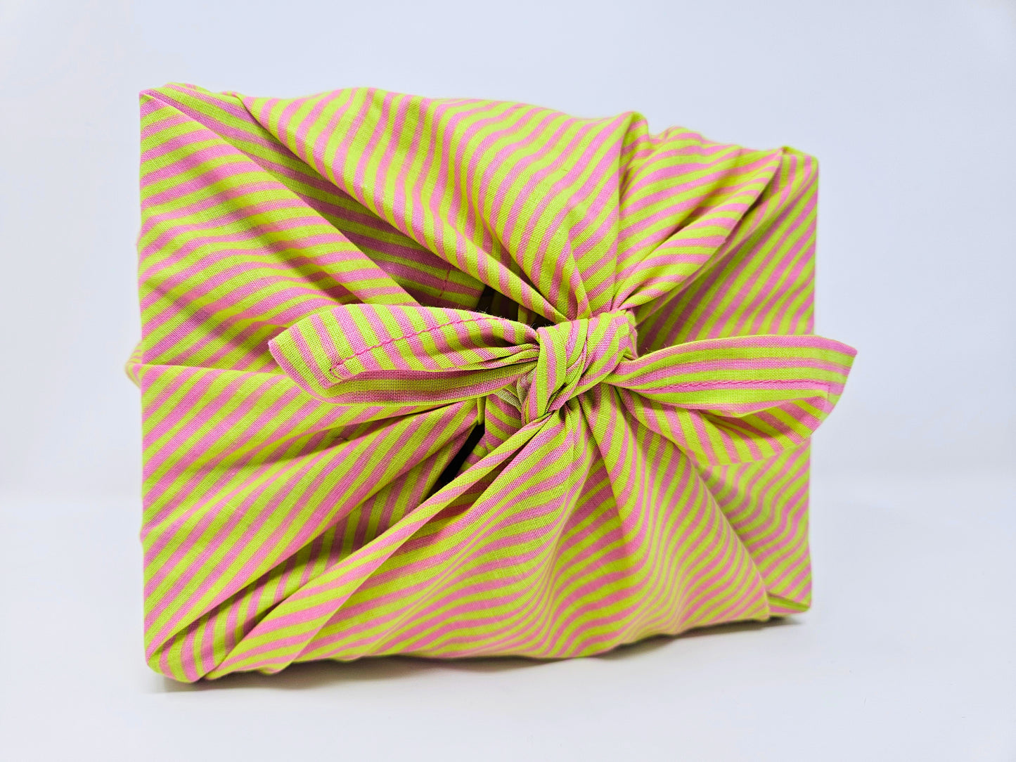 Green and Pink Striped Furoshiki Reusable Gift Wrap, 15" & 20"