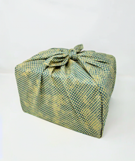 Green Plaid Furoshiki Reusable Gift Wrap, 30" Upcycled Cotton