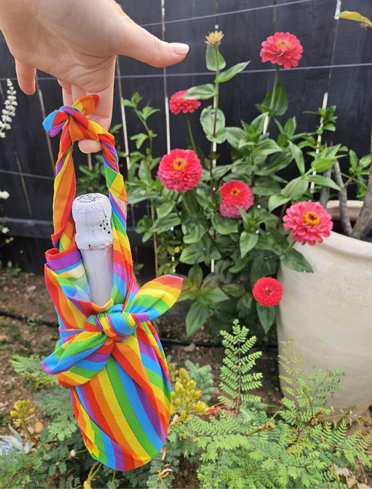 Rainbow Stripe Pride Furoshiki Reusable Gift Wrap, 15" & 25" & 30", upcycled cotton
