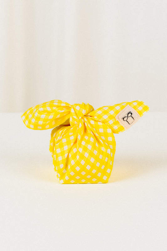 Yellow Gingham Furoshiki Reusable Gift Wrap, 15" & 20" & 25" & 30"