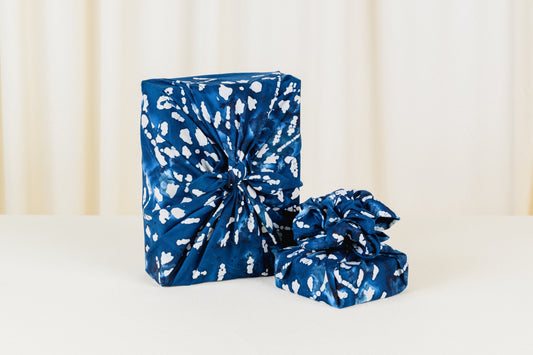 Blue Floral Furoshiki Reusable Gift Wrap, 15" & 20", upcycled cotton