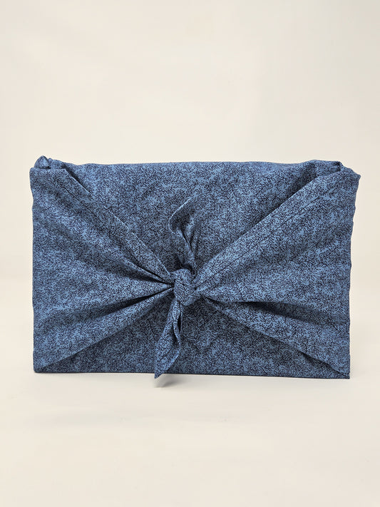 Blue Vine Pattern Furoshiki Reusable Gift Wrap, 20", Upcycled Cotton