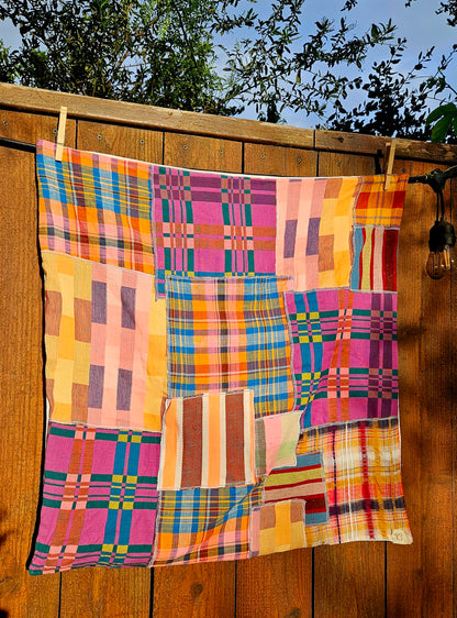 Handmade Patchwork Furoshiki Reusable Gift Wrap, 25x25", Upcycled Woven Textiles