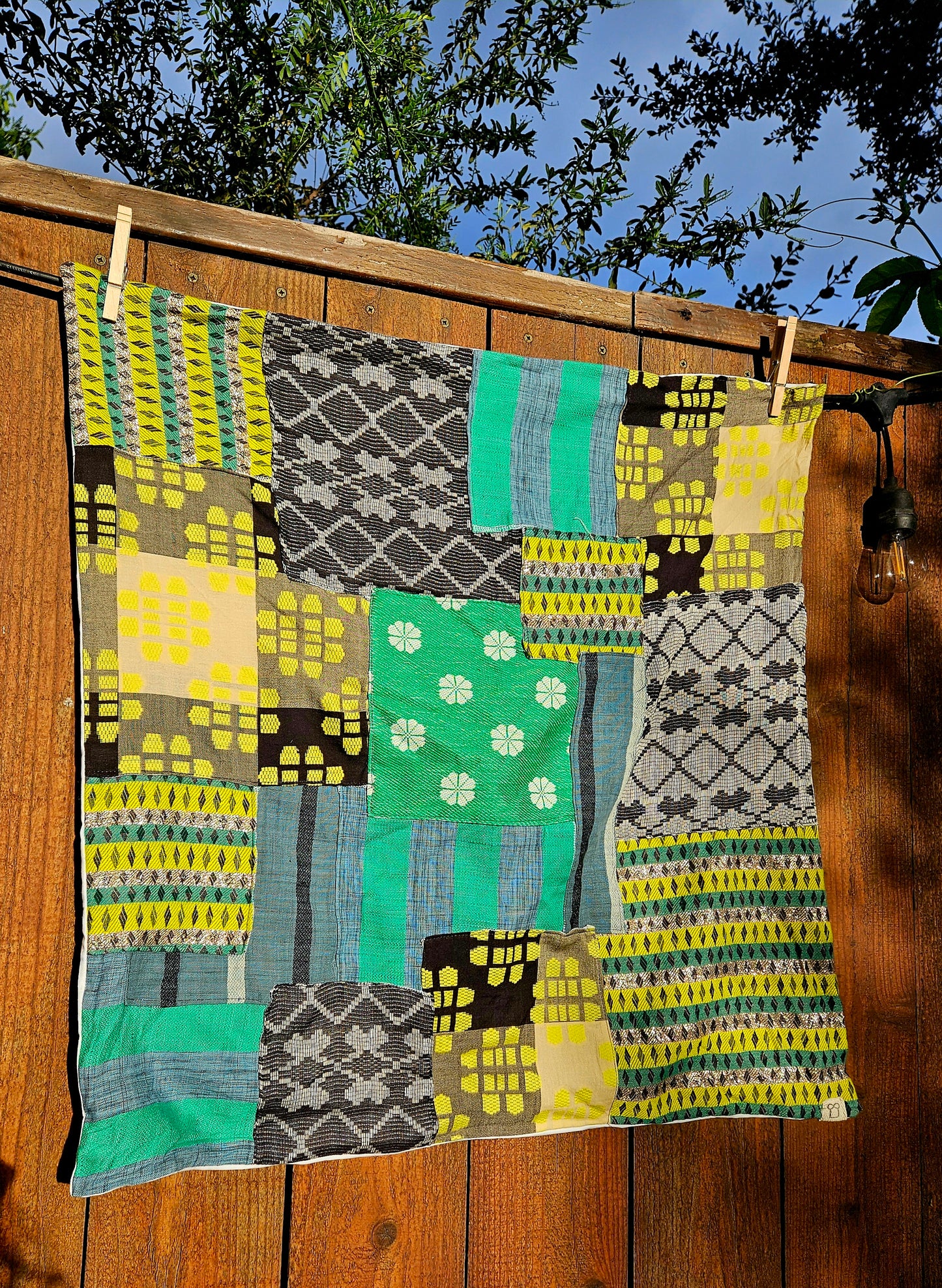 Handmade Patchwork Furoshiki Reusable Gift Wrap, 25x25", Upcycled Woven Textiles