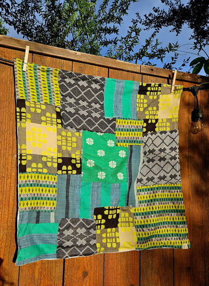 Handmade Patchwork Furoshiki Reusable Gift Wrap, 25x25", Upcycled Woven Textiles