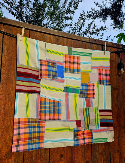 Handmade Patchwork Furoshiki Reusable Gift Wrap, 25x25", Upcycled Woven Textiles