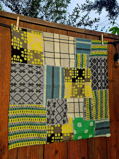 Handmade Patchwork Furoshiki Reusable Gift Wrap, 25x25", Upcycled Woven Textiles