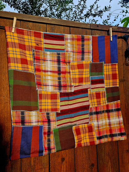 Handmade Patchwork Furoshiki Reusable Gift Wrap, 25x25", Upcycled Woven Textiles