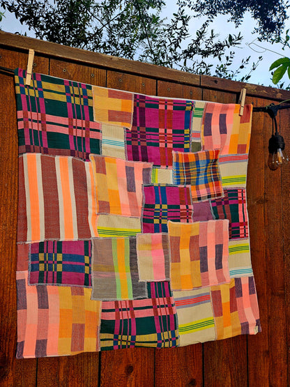 Handmade Patchwork Furoshiki Reusable Gift Wrap, 25x25", Upcycled Woven Textiles