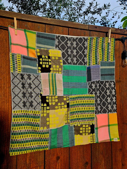 Handmade Patchwork Furoshiki Reusable Gift Wrap, 25x25", Upcycled Woven Textiles