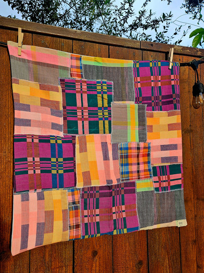 Handmade Patchwork Furoshiki Reusable Gift Wrap, 25x25", Upcycled Woven Textiles