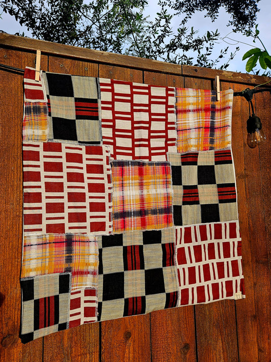 Handmade Patchwork Furoshiki Reusable Gift Wrap, 25x25", Upcycled Woven Textiles