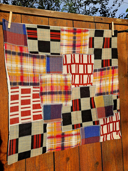 Handmade Patchwork Furoshiki Reusable Gift Wrap, 25x25", Upcycled Woven Textiles