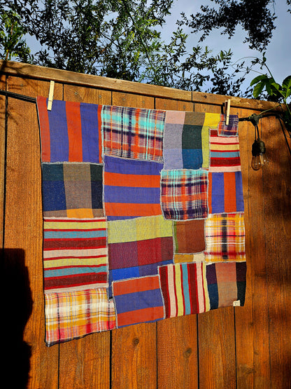 Handmade Patchwork Furoshiki Reusable Gift Wrap, 25x25", Upcycled Woven Textiles