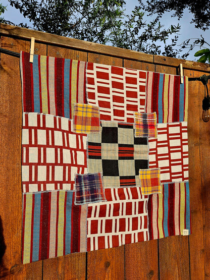 Handmade Patchwork Furoshiki Reusable Gift Wrap, 25x25", Upcycled Woven Textiles