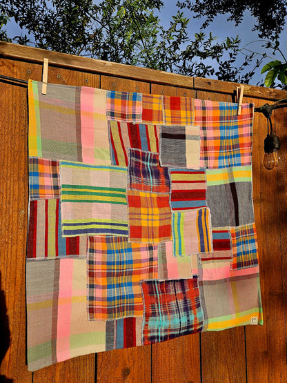 Handmade Patchwork Furoshiki Reusable Gift Wrap, 25x25", Upcycled Woven Textiles