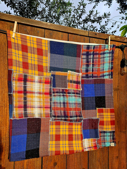 Handmade Patchwork Furoshiki Reusable Gift Wrap, 25x25", Upcycled Woven Textiles