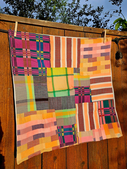 Handmade Patchwork Furoshiki Reusable Gift Wrap, 25x25", Upcycled Woven Textiles