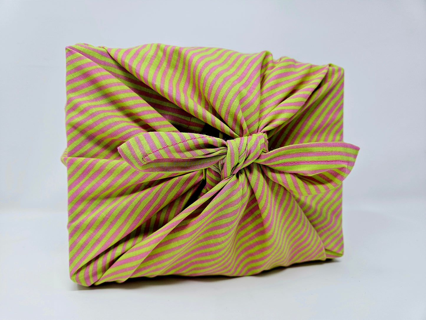Green and Pink Striped Furoshiki Reusable Gift Wrap, 15" & 20"