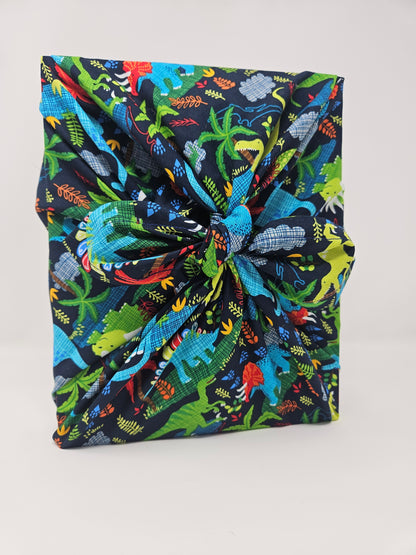 Dinosaur Furoshiki Reusable Gift Wrap, 15" & 25" & 30", Upcycled Cotton