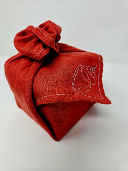 Linen Embroidered Sea Shell Furoshiki Reusable Gift Wrap, 15"