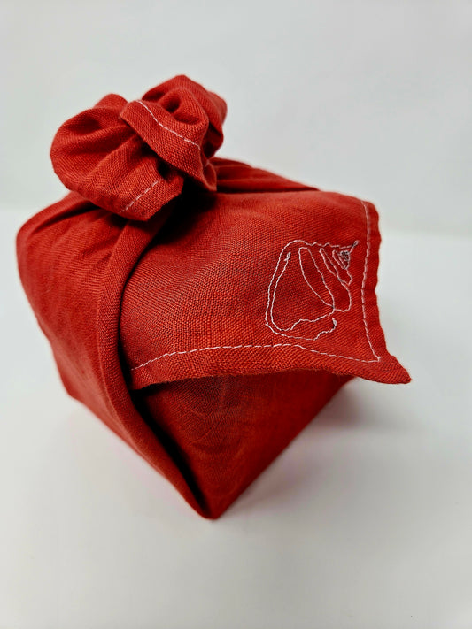 Linen Embroidered Sea Shell Furoshiki Reusable Gift Wrap, 15"