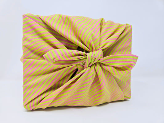 Green and Pink Striped Furoshiki Reusable Gift Wrap, 15" & 20"