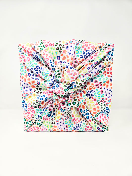 Rainbow Leopard Print Furoshiki Reusable Gift Wrap 30"