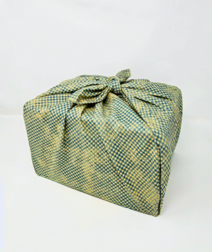 Green Plaid Furoshiki Reusable Gift Wrap, 30" Upcycled Cotton