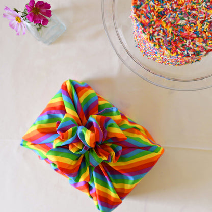 Rainbow Stripe Pride Furoshiki Reusable Gift Wrap, 15" & 25" & 30", upcycled cotton
