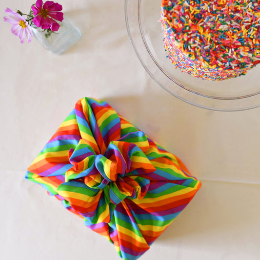 Rainbow Stripe Pride Furoshiki Reusable Gift Wrap, 15" & 25" & 30", upcycled cotton