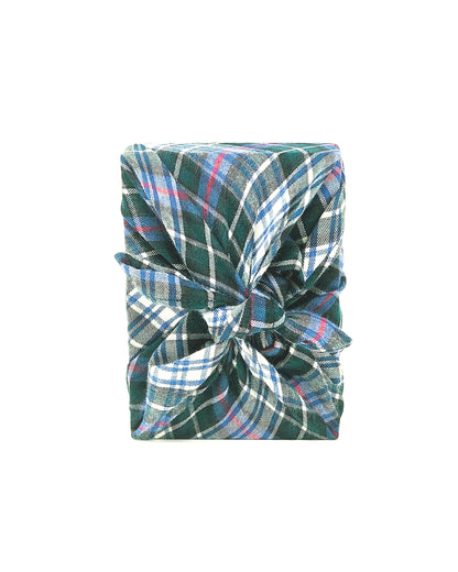 Green Plaid Furoshiki Reusable Gift Wrap, 15" & 25" & 35"