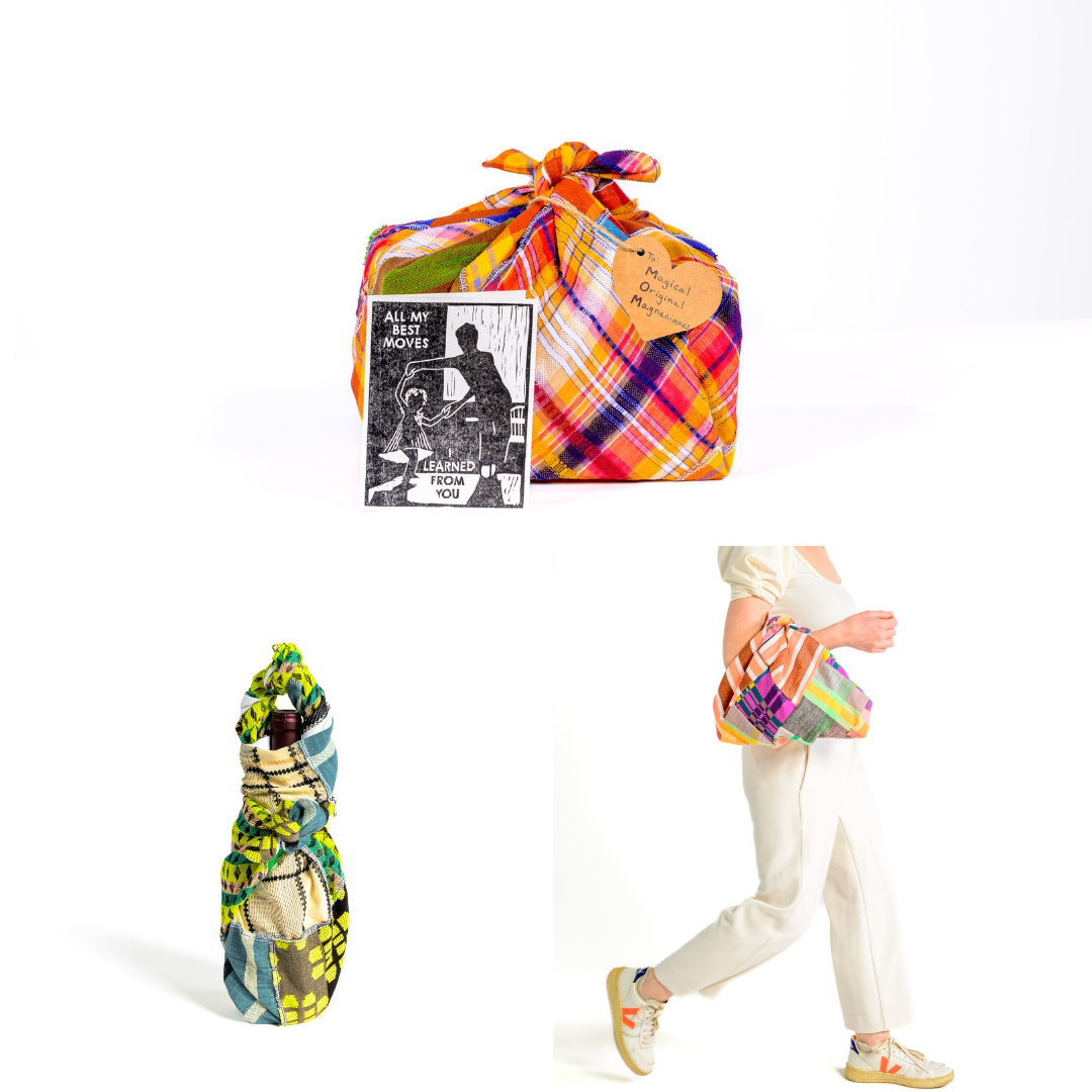 Handmade Patchwork Furoshiki Reusable Gift Wrap, 25x25", Upcycled Woven Textiles