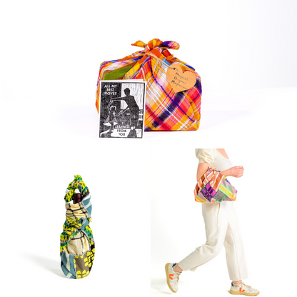 Handmade Patchwork Furoshiki Reusable Gift Wrap, 25x25", Upcycled Woven Textiles