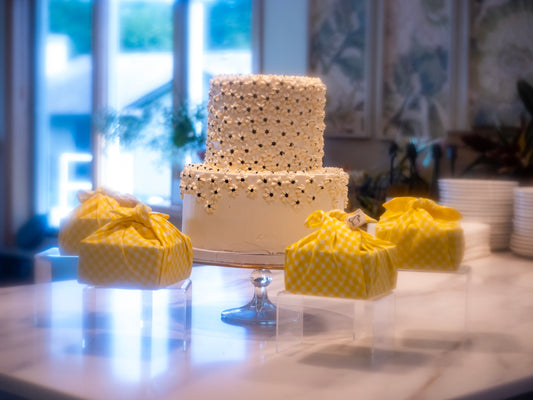 Yellow Gingham Furoshiki Reusable Gift Wrap, 15" & 20" & 25" & 30"