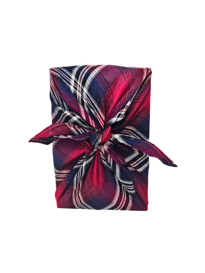 Dark Red & Navy Blue Plaid Furoshiki Reusable Gift Wrap, 15" & 20" & 25" & 35"