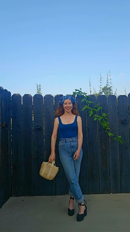 Blue Floral Furoshiki Reusable Gift Wrap, 15" & 20", upcycled cotton