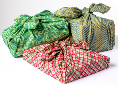 Green Plaid Furoshiki Reusable Gift Wrap, 30" Upcycled Cotton