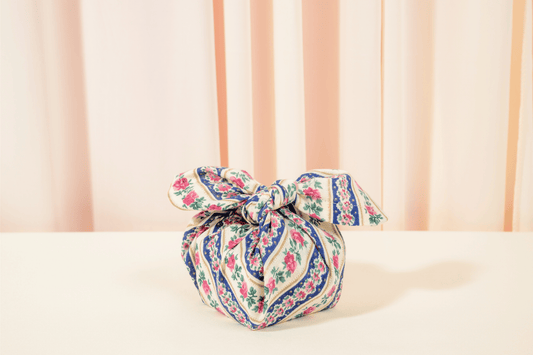 Vintage Floral Stripes Furoshiki Reusable Gift Wrap, 15"