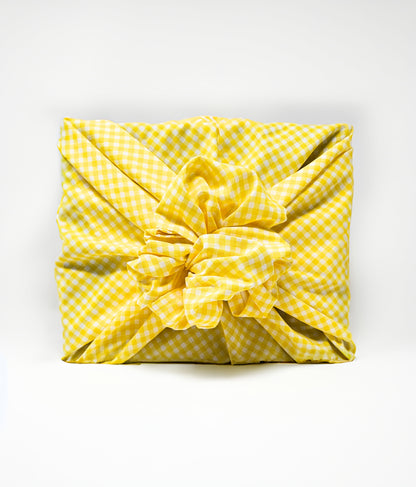 Yellow Gingham Furoshiki Reusable Gift Wrap, 15" & 20" & 25" & 30"