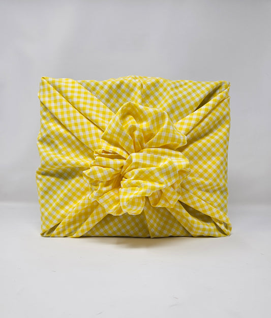 Yellow Gingham Furoshiki Reusable Gift Wrap, 15" & 20" & 25" & 30"